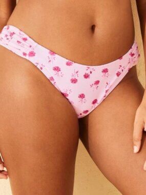 Shade & Shore Floral Bikini Bottom Pink Low Rise High Leg Medium Size M